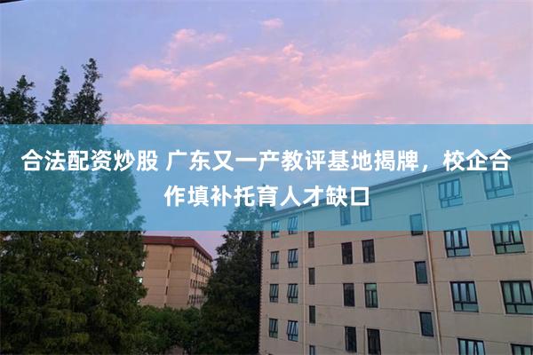 合法配资炒股 广东又一产教评基地揭牌，校企合作填补托育人才缺